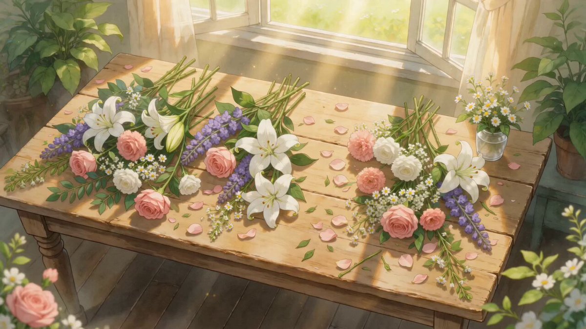 Ghibli-style Flower Arranging Scene