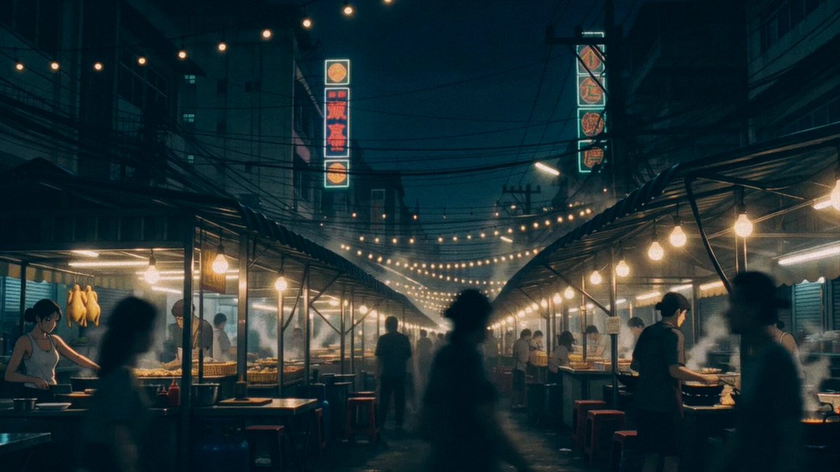 Bangkok Night Market Cooking Scene