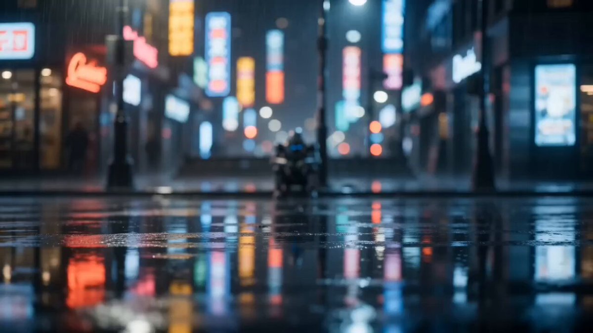 Robot and Boy: Neon Street in Rain