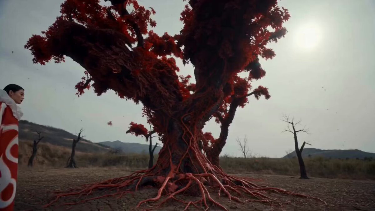 Surreal Deep Red Root System Fashion Editorial