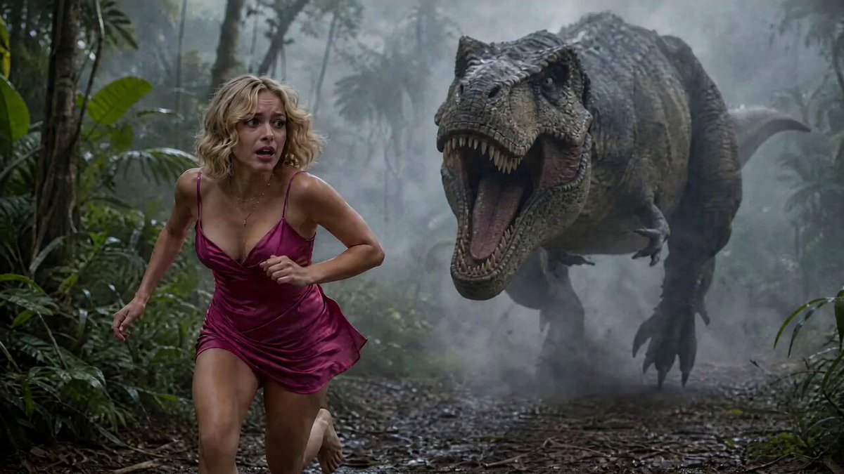 T-Rex achtervolging in prehistorische jungle