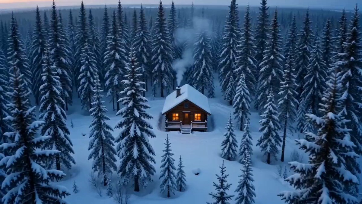 Cinematic Serene Time in a Snowy Cabin