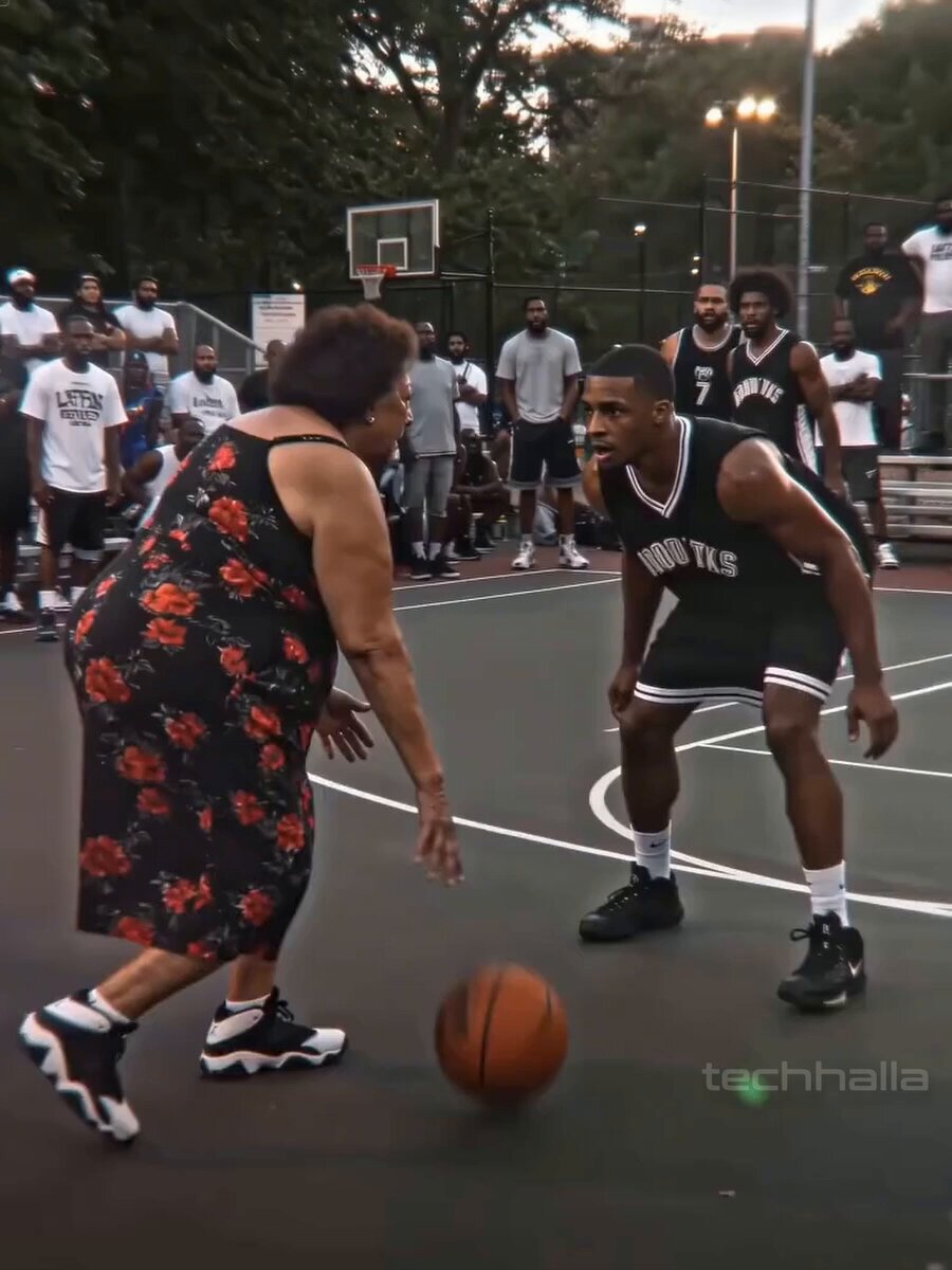 Raw Cellphone Video Prompt of an Elderly Woman Playing Basketball