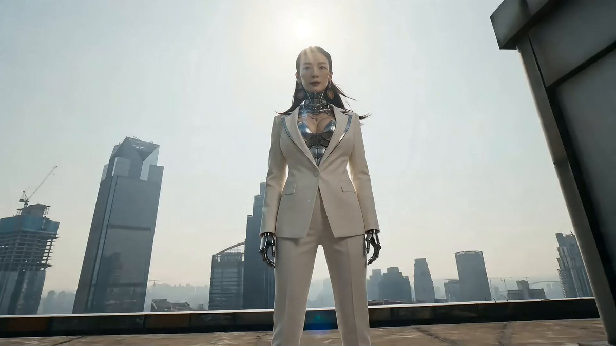 Cyberpunk Action Sequence: Elegant Female Agent Leaping from Skyscraper to Moving Car