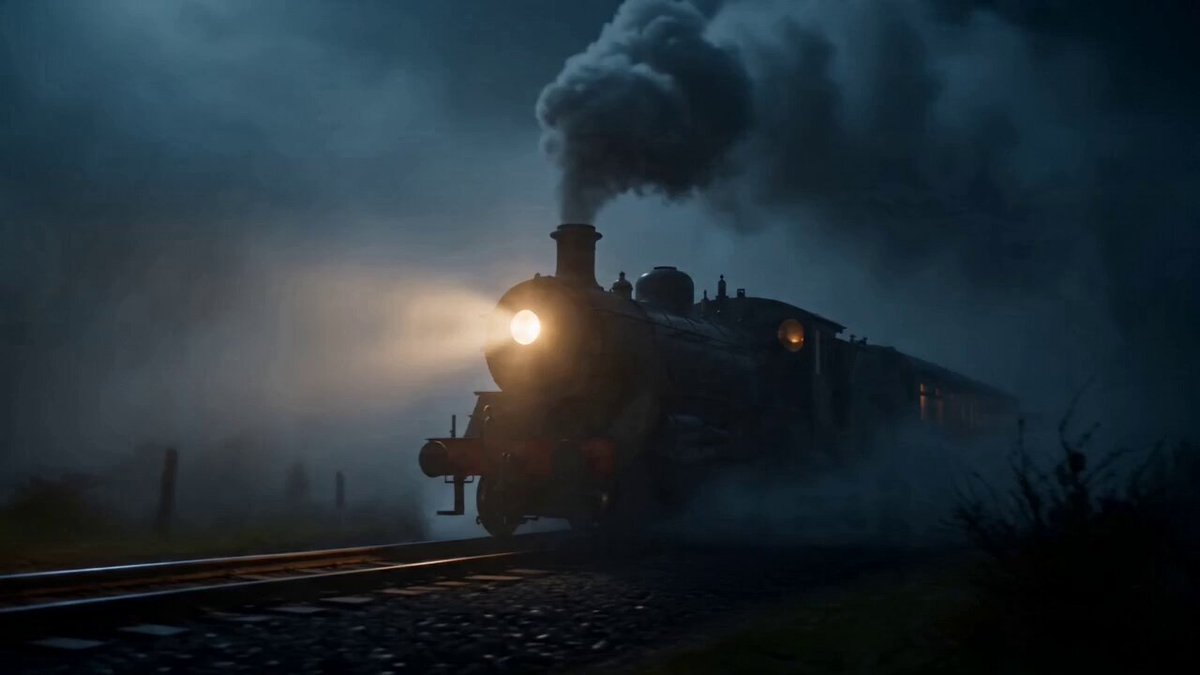 Steam Train in Highland Midnight Fog