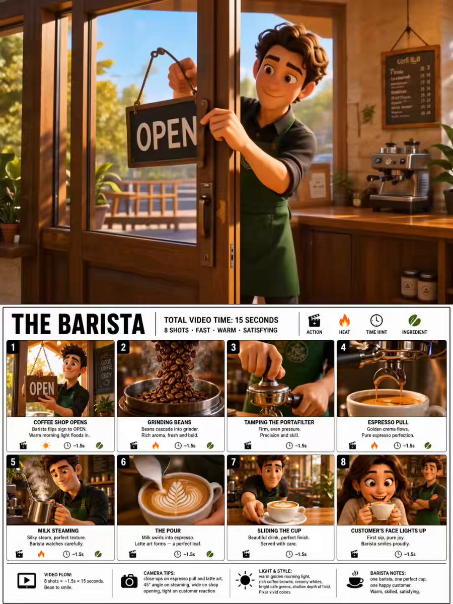 Pixar-Style Barista Animation Sequence