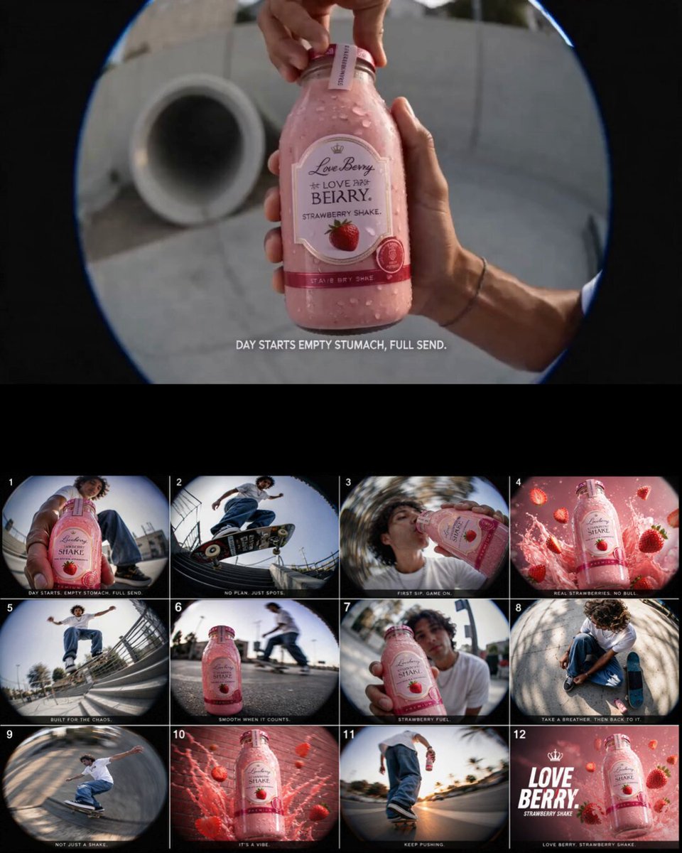 Retro Skateboarding Style Strawberry Milkshake Ad