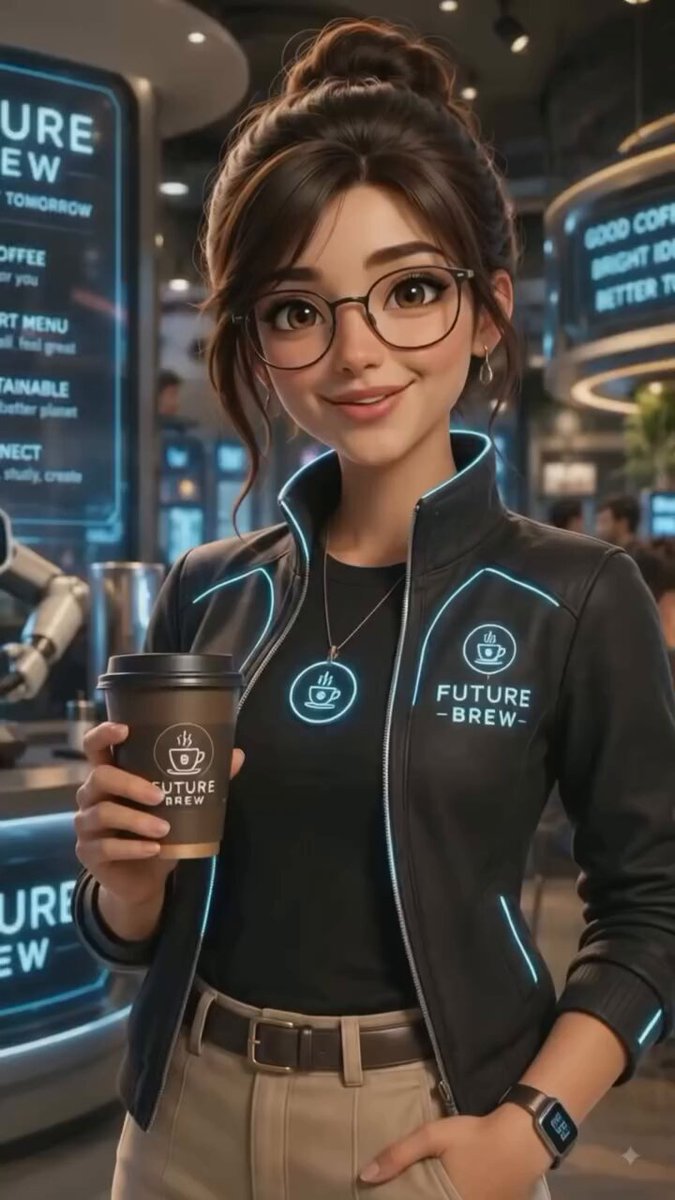 Futuristic Tech Café with Robot Barista